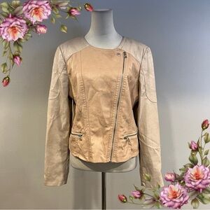 Fake imitation leather‎ zip up Beige Jacket